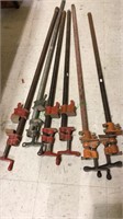 Four 3 1/2 ft bar clamps & two 4 ft bar clamps,