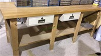 8 ft long solid wood work bench with attached