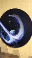 Original oil painting on canvas in a round frame,