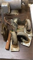 Set of four large caster wheels, handmade tool,