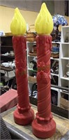 Two large blow mold Christmas candle lights, for