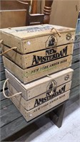 2  New Amsterdam amber beer wood crates with rope