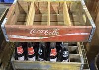 2 wood Coca-Cola bottle crates, one filled with