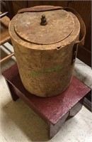 Red painted wood foot stool,  thick cork Cooler