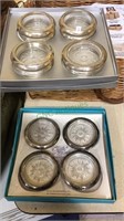 8 Sterling  silver rimmed glass coasters,