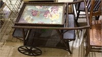 Brown wicker tea cart with Lift out serving tray