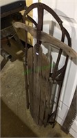 Wood and metal snow sled, no name on it, (1019)