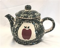 Ceramic Pottery Country Apple Teapot Green