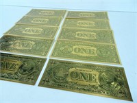 Ten 24k Gold Plated Novelty $1 Bills