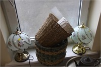 Pair of Lamps and Wicker Baskets