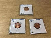 2003-S, 2004-S, 2005-S Proof 1 Cent LOT in Cases