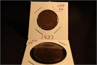 1937 British 1 Penny 1 Half Penny