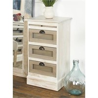 3-Drawer White Wooden Chest with Glass Panels