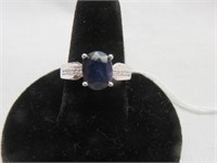 STERLING SAPPHIRE AND CZ RING SZ 8