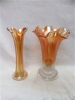 2PC MARIGOLD CARNIVAL GLASS VASES