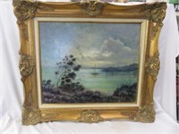 ORNATE FRAMED OIL ON CANVAS-SEASCAPE BY