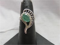 STERLING EMERALD AND CZ RING SZ 6