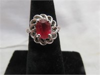 STERLING RUBY AND CZ RING SZ 6