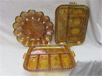 3PC INDIANA GLASS EGG PLATE AND SNACK TRAYS 11"