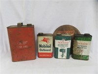 (4) VINTAGE TEXACO AND MOBIL OUTBOARD OIL CANS