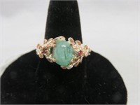 STERLING EMERALD AND GARNET RING SZ 8