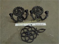 Cast Iron Wall Candle Holders & Trivet