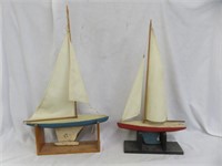 PAIR ENGLISH POND YACHTS WITH STANDS 24"T X 14"W