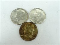 Three Kennedy Silver Half Dollars (1964)