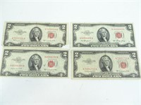 Four $2 Red Seal Notes - 1953