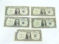 Five Silver Certificates - 2x 1935G - 1935E -