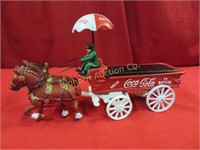 Cast Iron Coca-Cola Horses w/ Wagon