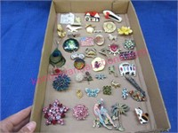 flat of nice brooches & pins