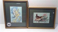 PAIR OF WOVEN SILK BIRD PICTURES