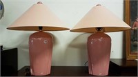 PAIR OF PINK TABLE LAMPS - 27" H