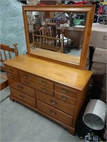 Vintage Ethan Allen Solid Maple Dresser & Mirror