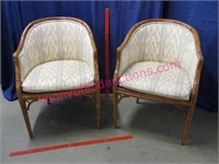 2 caned bottom cushion chairs (1 needs repair)