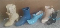 Shoe figurines, 2 - ceramic,  2 - glass, 1 - wood