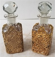 CRYSTAL DECANTERS WITH GOLD TRIM