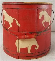 PRIMITIVE RED PAINTED WOODEN FIRKIN