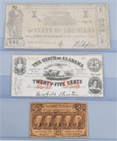 3-CIVIL WAR CONFEDERATE & POSTAGE CURRENCY NOTES