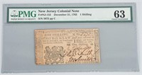 NEW JERSEY COLONIAL NOTE, 1763, PMG GRADED UNC 63