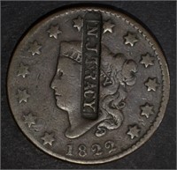 1822 LARGE CENT, VG/FINE