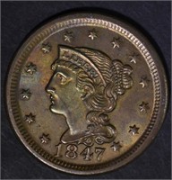 1847 LARGE CENT  GEM BU