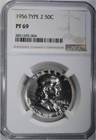 1956 TYPE-2 FRANKLIN HALF DOLLAR, NGC PF-69