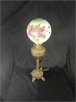 Antique Kerosene Lamp With Painted Shade