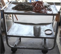 2 shelf rolling cart w/vise grip, chains, bolts