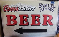 Coors Light/Samuel Adams corplast sign, 3' wide