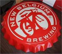 New Belgium Brewing tin "bottle cap" sign, 20" dia