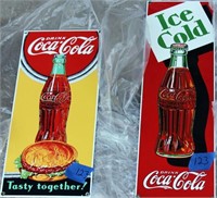 2 porcelain Coca-Cola signs w/bottles