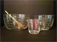 Two Pyrex Mixing Bowls, Measuring Cup, and More